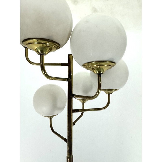 Image 1 of Vintage brass and opaline glass 6-arm floor lamp for Stilnovo, Italy 1950