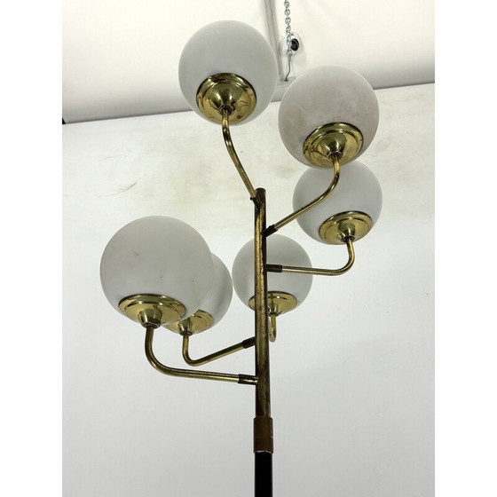 Image 1 of Vintage brass and opaline glass 6-arm floor lamp for Stilnovo, Italy 1950