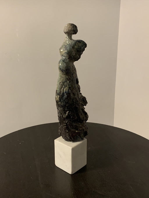 Ceramic Statue Of Pregnant Woman On Marble Base