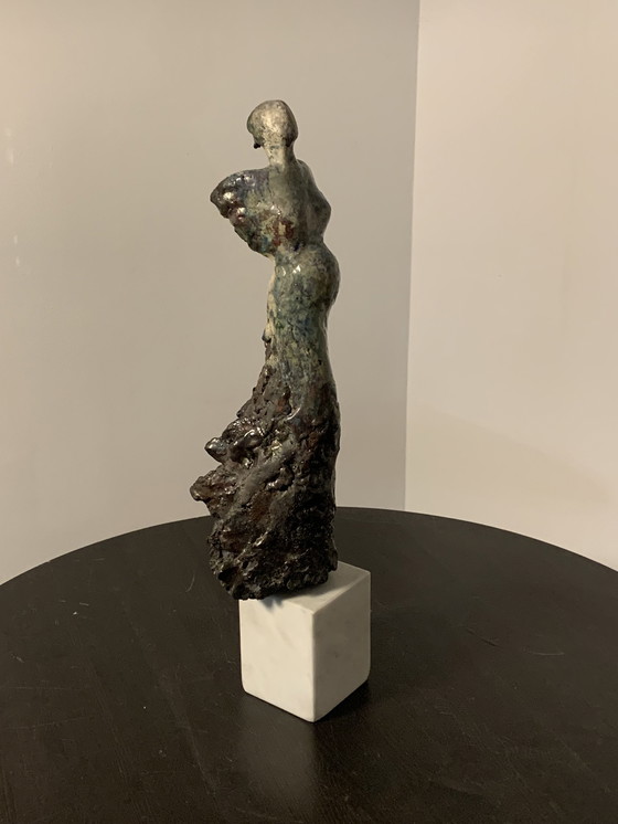 Image 1 of Ceramic Statue Of Pregnant Woman On Marble Base