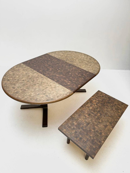 Path wood mosaic dining and coffee table by Dieter Wäckerlin for Idealheim, 1970s