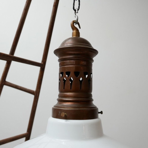 Image 1 of Vintage Two Tone Opaline Glass Pendant Light, German 1930s