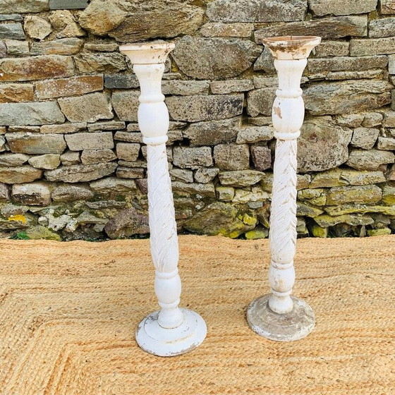 Image 1 of Pair of vintage wooden candle picks