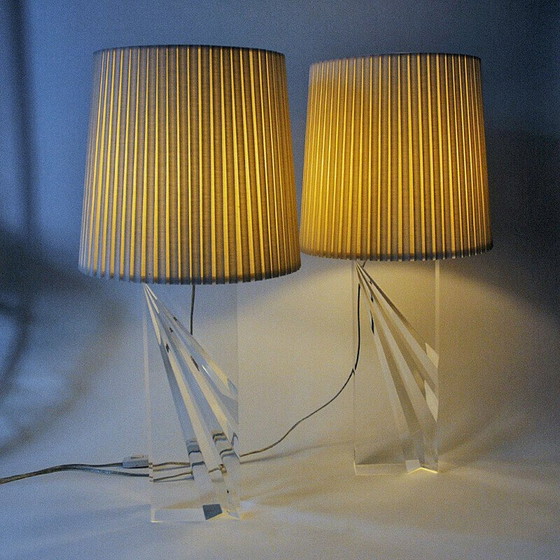 Image 1 of Coppia di lampade da tavolo rettangolari vintage in vetro acrilico trasparente, 1970