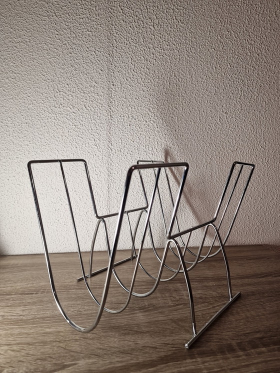 Image 1 of Vintage Chrome Magazine Rack