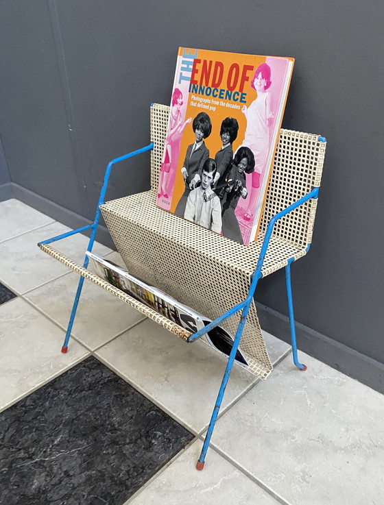 Image 1 of Magazine rack White and Blue tomado / Pilastro style 1960s