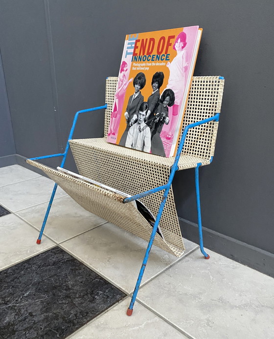 Image 1 of Magazine rack White and Blue tomado / Pilastro style 1960s