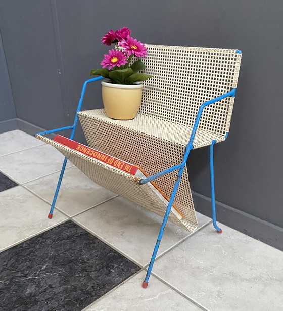 Image 1 of Magazine rack White and Blue tomado / Pilastro style 1960s