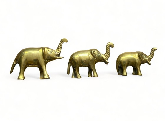 Image 1 of Vintage 1970s Brass Elephant Elephant Decoration Gold Color