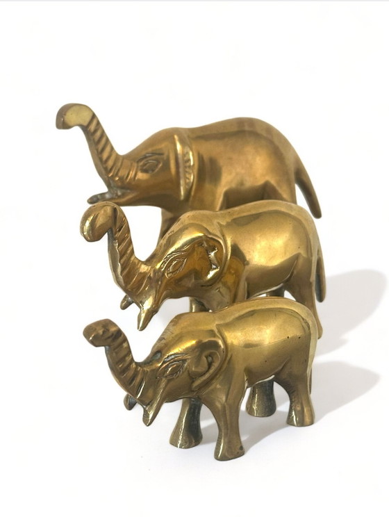 Image 1 of Vintage 1970s Brass Elephant Elephant Decoration Gold Color