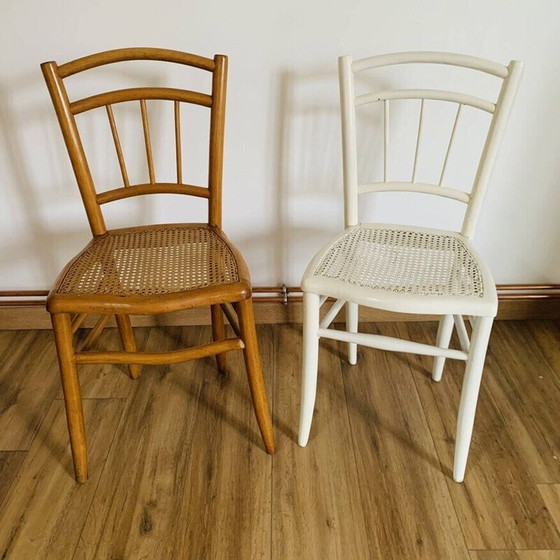 Image 1 of Pair of mismatched vintage caned chairs