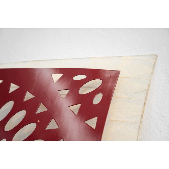 Image 1 of Vintage square wall lamp in red wood and rice paper, Italy 1980