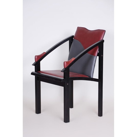 Image 1 of Poltrona vintage in pelle nera e rossa, anni '70