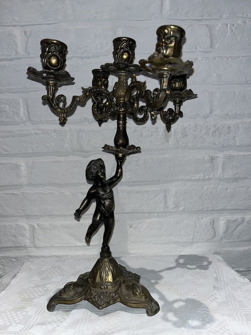 Vintage French Five-Arm Copper Candlestick