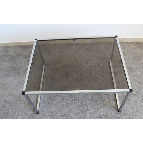 Image 1 of Vintage side table in chromed metal and smoked glass, Italy 1970s