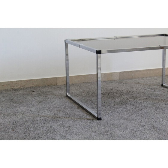 Image 1 of Vintage side table in chromed metal and smoked glass, Italy 1970s