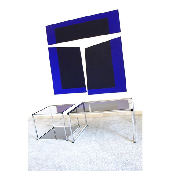 Image 1 of Vintage side table in chromed metal and smoked glass, Italy 1970s
