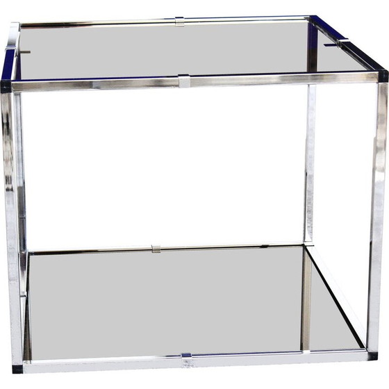 Image 1 of Vintage side table in chromed metal and smoked glass, Italy 1970s