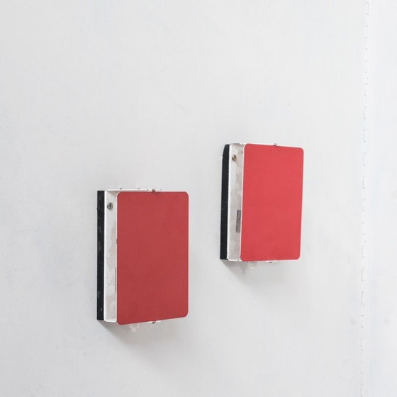 Image 1 of Pair of mid-century red wall lamps by Charlotte Perriand for Steph Simon, France 1960s
