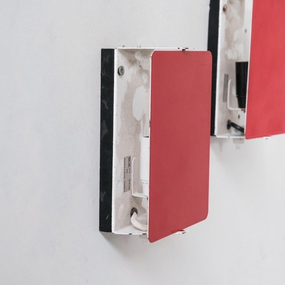 Image 1 of Pair of mid-century red wall lamps by Charlotte Perriand for Steph Simon, France 1960s