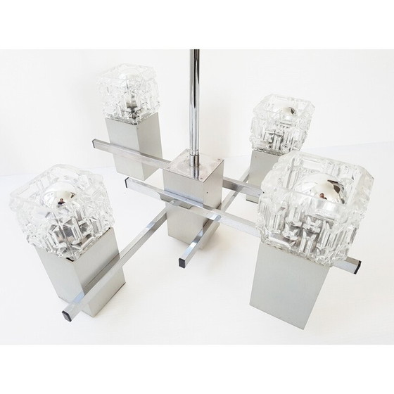 Image 1 of Lámpara de techo de cristal y acero - años 70