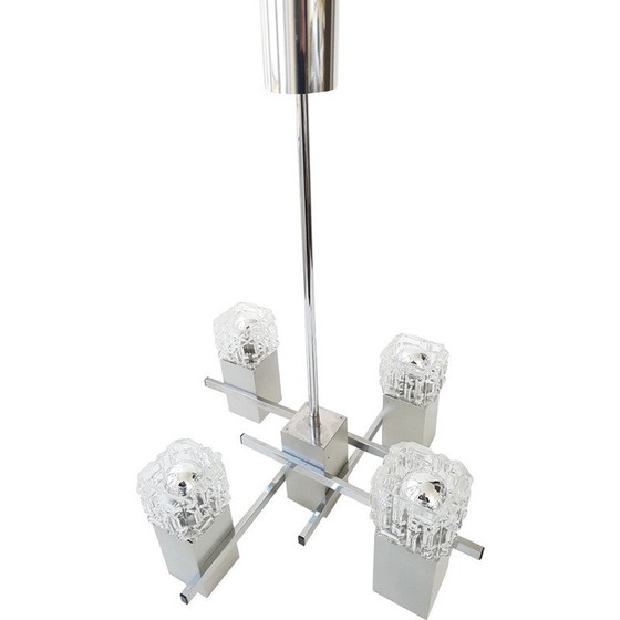 Image 1 of Lámpara de techo de cristal y acero - años 70