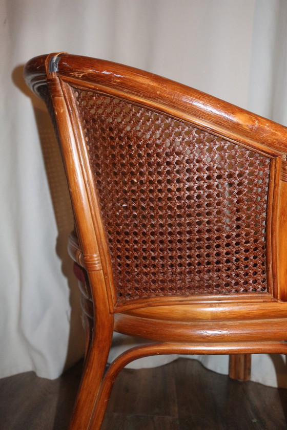 Image 1 of Chaise vintage en rotin avec assise en velours