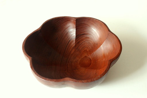 Grande ciotola rotonda in teak - ciotola da portata - vintage