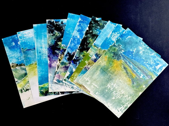 Image 1 of Eugène Eechaut (1928-2019) - Set Of 10 Artworks. Watercolor Abstract Landscape 