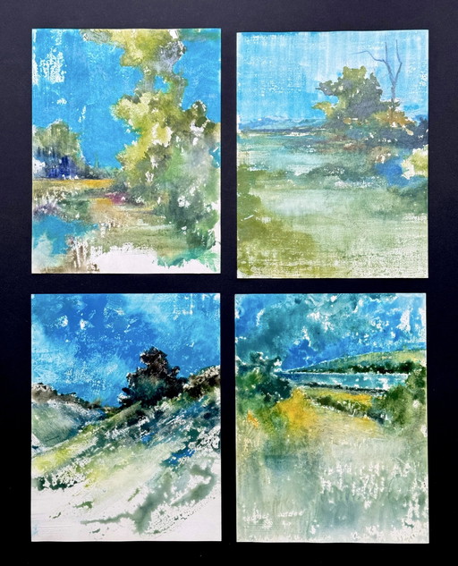 Eugène Eechaut (1928-2019) - Set Of 10 Artworks. Watercolor Abstract Landscape 