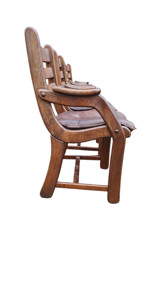 Image 1 of Brutalist Oak Dining Chairs 1970S