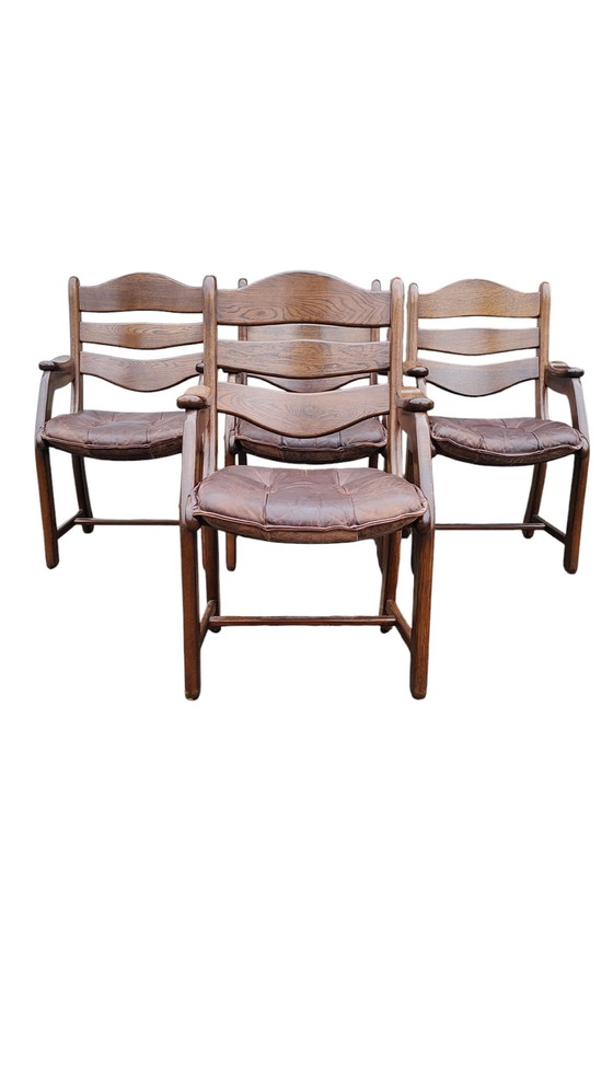 Image 1 of Brutalist Oak Dining Chairs 1970S