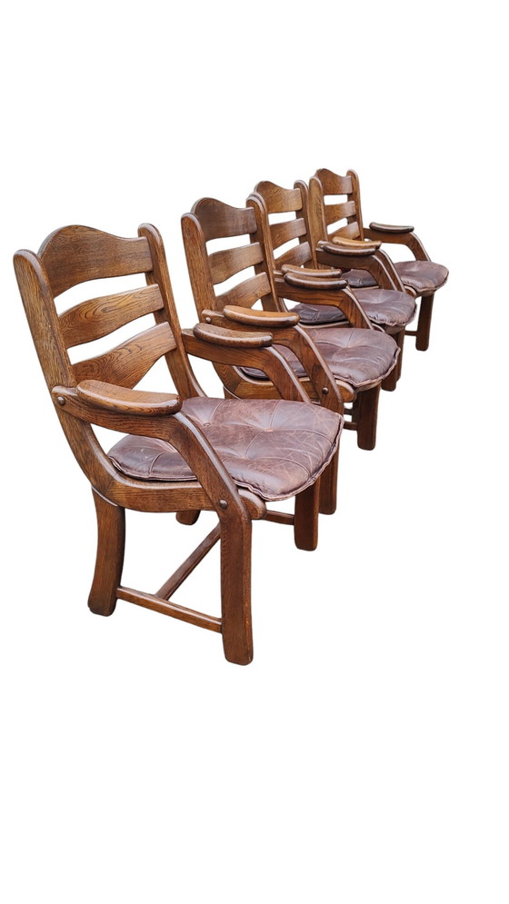 Image 1 of Brutalist Oak Dining Chairs 1970S