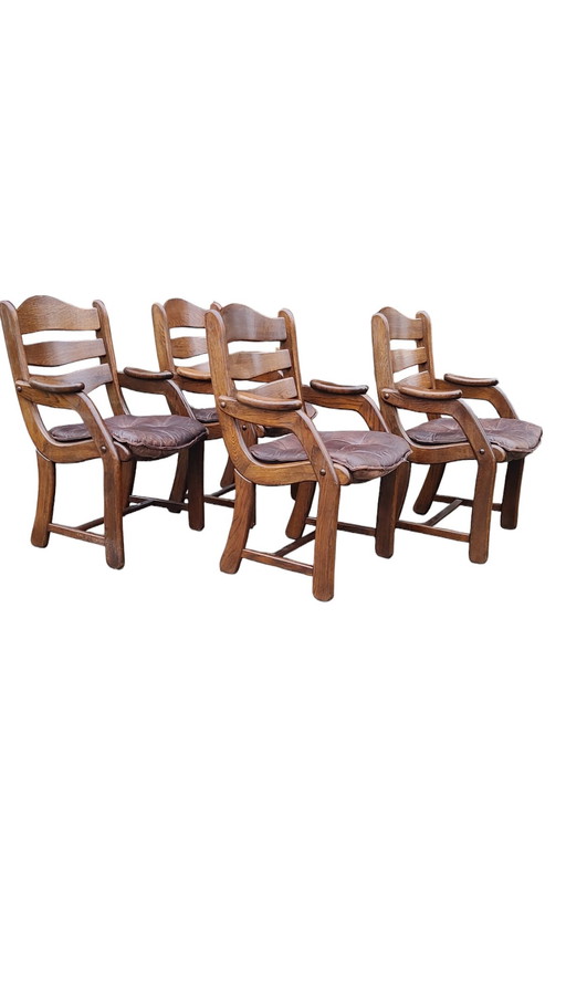 Brutalist Oak Dining Chairs 1970S