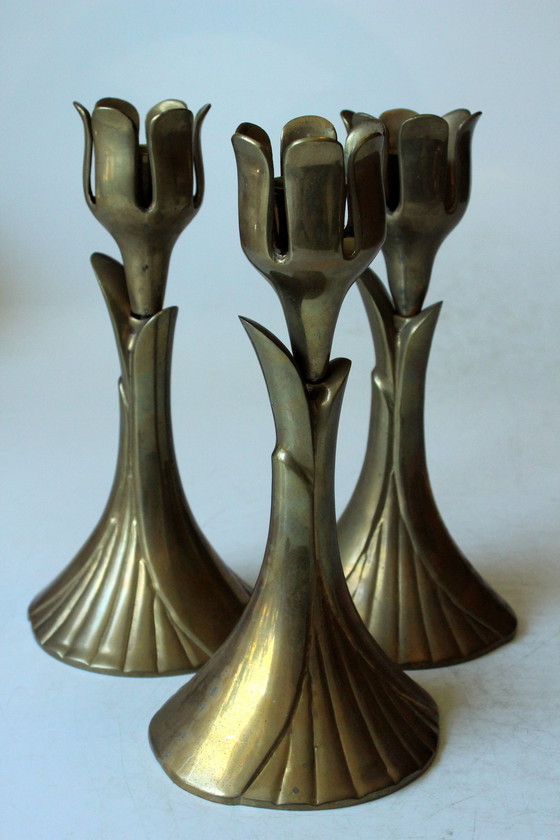 Image 1 of 3x Great Mid - Century candle holders made of solid brass