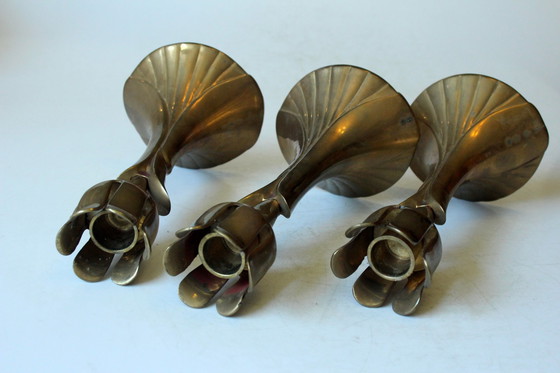 Image 1 of 3x Great Mid - Century candle holders made of solid brass