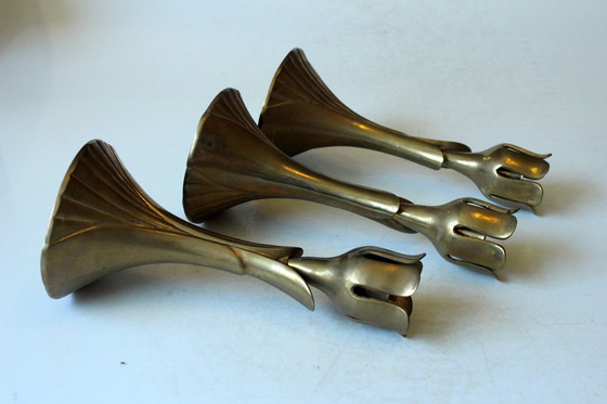 Image 1 of 3x Great Mid - Century candle holders made of solid brass