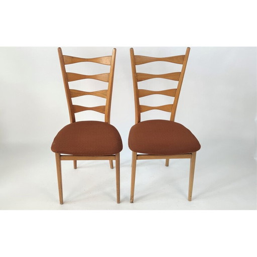 Pair of mid century dining chairs with high backrests by Ton, Czechoslovakia 1960s