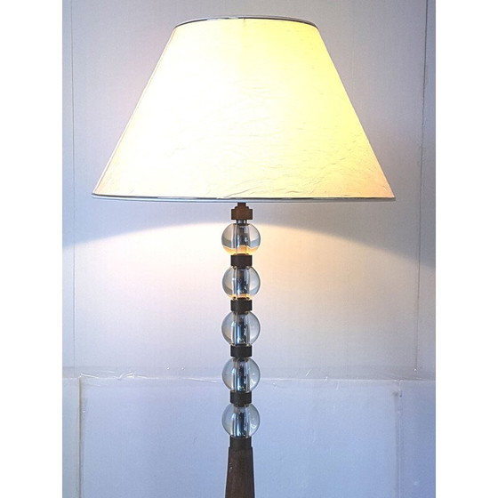 Image 1 of Vintage oak and glass floor lamp, France 1950