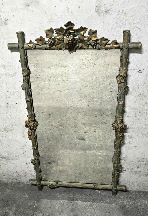 Grand Miroir Bois Et Stuc Patiné - Floral Époque 1900