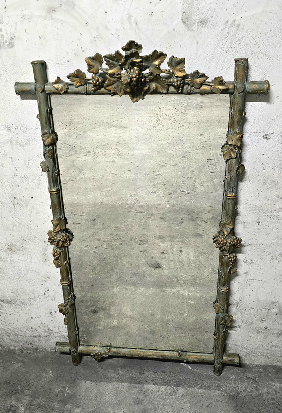 Image 1 of Grand Miroir Bois Et Stuc Patiné - Floral Époque 1900