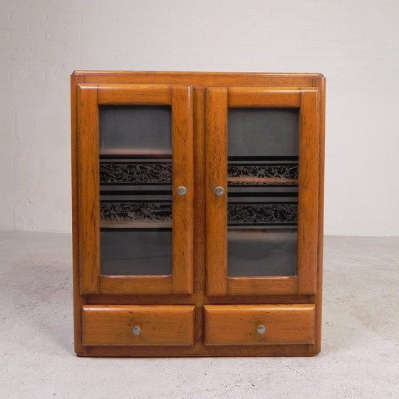 Image 1 of Wall Cabinet With 2 Doors With Figure Glass And 2 Drawers, 1950s