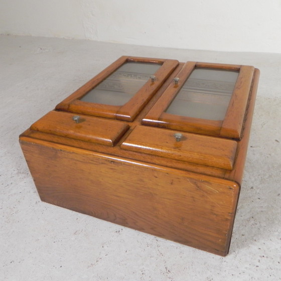 Image 1 of Wall Cabinet With 2 Doors With Figure Glass And 2 Drawers, 1950s