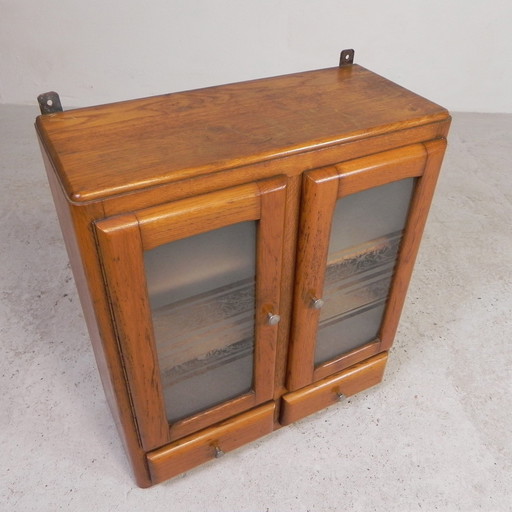 Wall Cabinet With 2 Doors With Figure Glass And 2 Drawers, 1950s