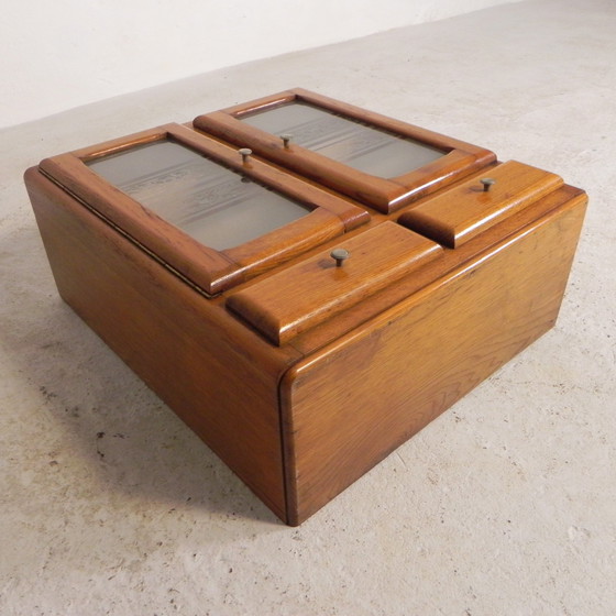 Image 1 of Wall Cabinet With 2 Doors With Figure Glass And 2 Drawers, 1950s