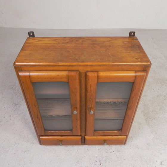 Image 1 of Wall Cabinet With 2 Doors With Figure Glass And 2 Drawers, 1950s