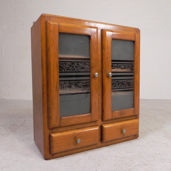 Image 1 of Wall Cabinet With 2 Doors With Figure Glass And 2 Drawers, 1950s