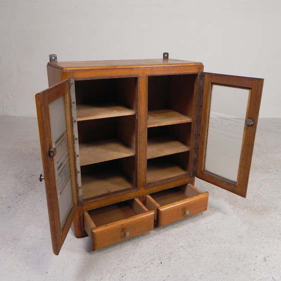 Image 1 of Wall Cabinet With 2 Doors With Figure Glass And 2 Drawers, 1950s