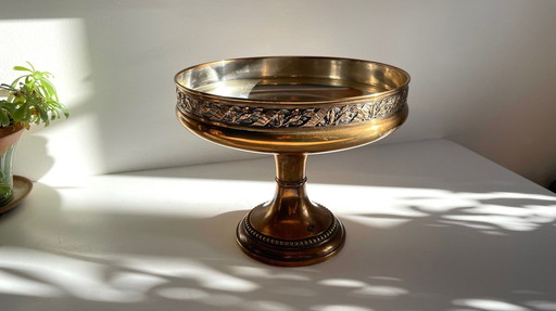 Antique Silver And Bronze Metal Fruit Bowl