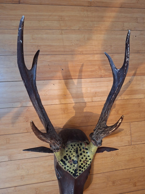 Image 1 of Solid Wood Deer Head With Real Antlers, Java, Indonesia